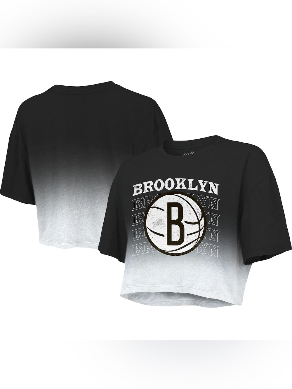 Brooklyn Nets Majestic Threads Women's Repeat Dip-Dye Cropped T-Shirt Blk/White